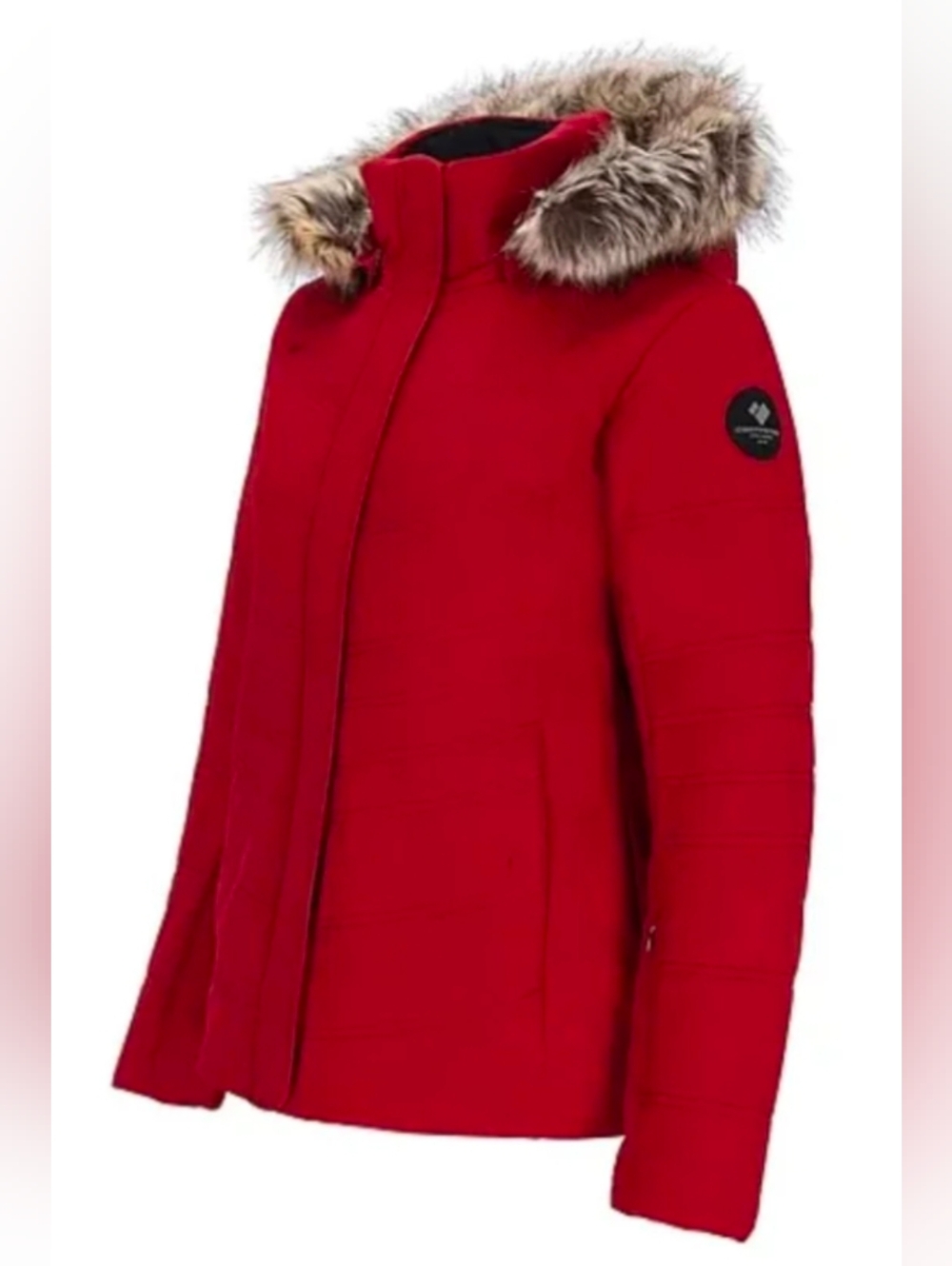 Obermeyer Aspen Colorado Women’s Red Quilted Puffer Jacket Faux Fur 14 Petite